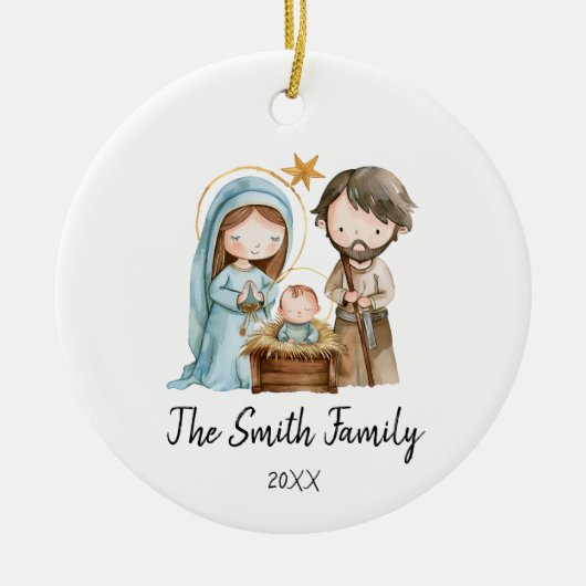 Gepersonaliseerde Familie Kerst Joseph Mary Jesus Keramisch Ornament (Voorkant)