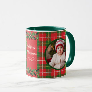 Gepersonaliseerde Familie Kerst Rood, Groen Plaid Mok