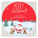 Gepersonaliseerde familie Kerst stickers<br><div class="desc">Voeg een heerlijk persoonlijk tintje toe aan uw vakantiegiften met onze gepersonaliseerde familie-Kerst stickers! Met een vrolijke Sinterklaas en zijn rendieren in een besneeuwd winterwonderland, zijn deze stickers ideaal om uw cadeaus te laten opvallen. Pas ze aan met de naam van uw familie om een unieke en feestelijke flair toe...</div>
