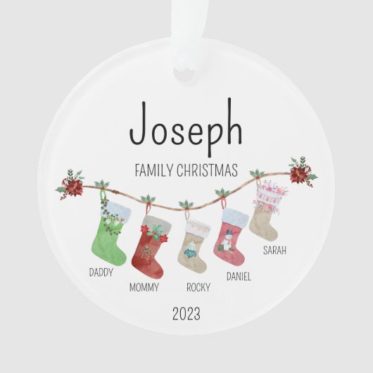 Gepersonaliseerde Familie Kerstkousen Ornament (voorkant)