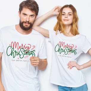 Gepersonaliseerde Familie Kerstmis Familienaam T-shirt