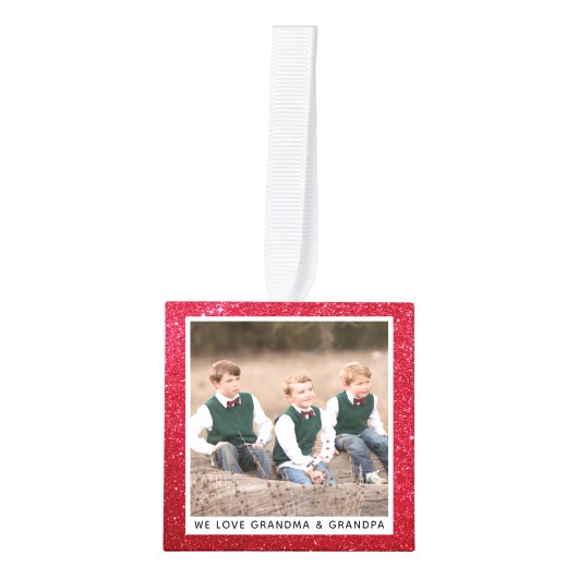 Gepersonaliseerde Familie Kerstmis Foto Rode Glitt Decoratie (Voorkant)