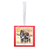 Gepersonaliseerde Familie Kerstmis Foto Rode Glitt Decoratie (Rechts)