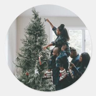 Gepersonaliseerde Familie Kerstmis Foto Ronde Sticker