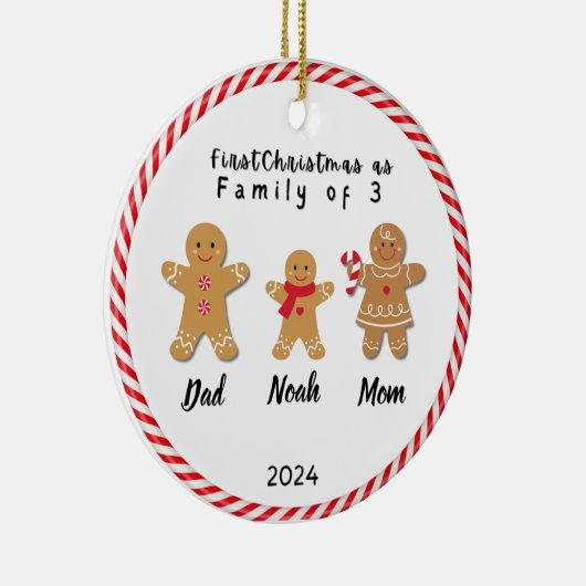 Gepersonaliseerde familie Kerstmis met 3 aangepast Keramisch Ornament (Rechts)