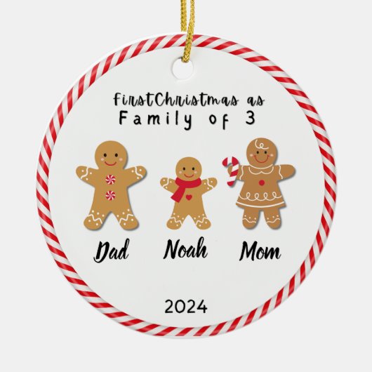 Gepersonaliseerde familie Kerstmis met 3 aangepast Keramisch Ornament (Voorkant)