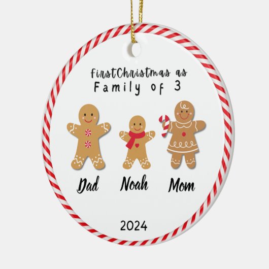 Gepersonaliseerde familie Kerstmis met 3 aangepast Keramisch Ornament (Links)