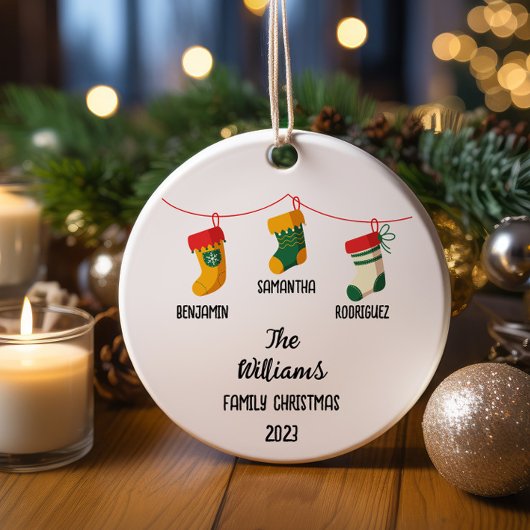 Gepersonaliseerde Familie Kerstmis met 3 aangepast Keramisch Ornament