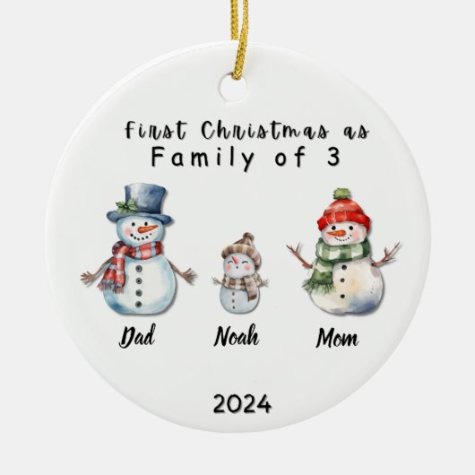 Gepersonaliseerde Familie Kerstmis met 3 aangepast Keramisch Ornament (Voorkant)
