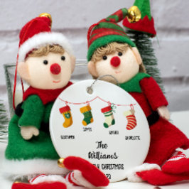 Gepersonaliseerde Familie Kerstmis met 4 aangepast Keramisch Ornament