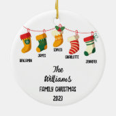 Gepersonaliseerde Familie Kerstmis met 5 aangepast Keramisch Ornament (Achterkant)