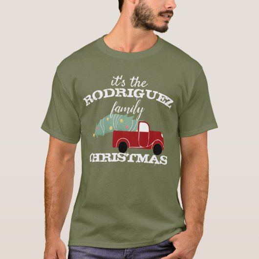 Gepersonaliseerde Familie Kerstmis Rode Vrachtwage T-shirt (Voorkant)