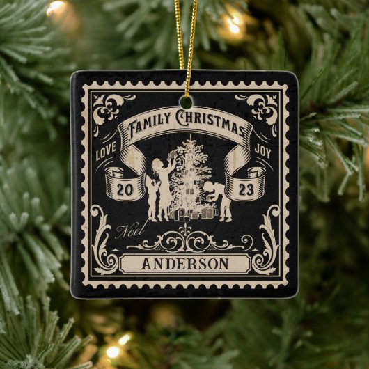 Gepersonaliseerde  familie kerststempel keramisch ornament (Boom)