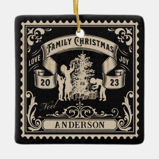 Gepersonaliseerde  familie kerststempel keramisch ornament (Voorkant)