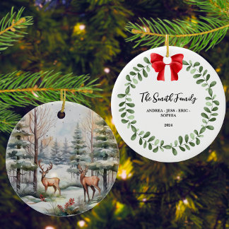 Gepersonaliseerde familie kerstversiering, 2-zijdi keramisch ornament