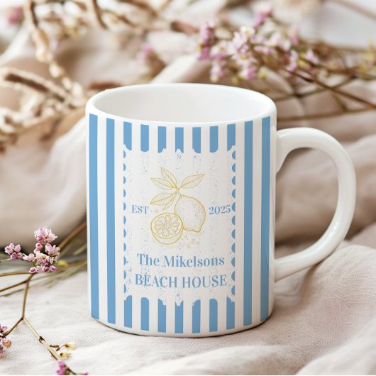 Gepersonaliseerde familie Kust Lemon Beach House D Tweekleurige Koffiemok