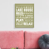 Gepersonaliseerde familie Lake House Rules Green | Canvas Afdruk (Insitu (Woonkamer))