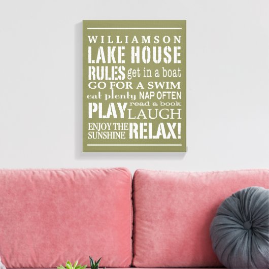 Gepersonaliseerde familie Lake House Rules Green | Canvas Afdruk (Insitu (Woonkamer))