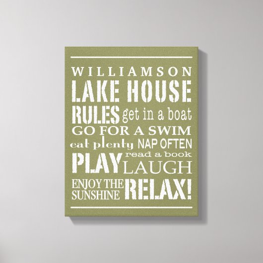 Gepersonaliseerde familie Lake House Rules Green | Canvas Afdruk (Voorkant)