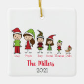 Gepersonaliseerde familie met feestelijke feestdag keramisch ornament (Voorkant)