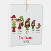 Gepersonaliseerde familie met feestelijke feestdag keramisch ornament (Rechts)