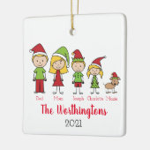 Gepersonaliseerde familie met goed kerstteken keramisch ornament (Links)