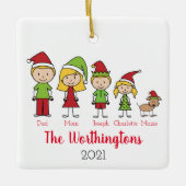 Gepersonaliseerde familie met goed kerstteken keramisch ornament (Voorkant)