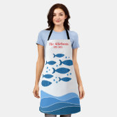 Gepersonaliseerde familie Moderne blauwe kustvis Schort (Gedragen)