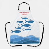 Gepersonaliseerde familie Moderne blauwe kustvis Schort (Voorkant)
