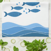 Gepersonaliseerde familie Moderne blauwe kustvis Theedoek (Gevouwen)