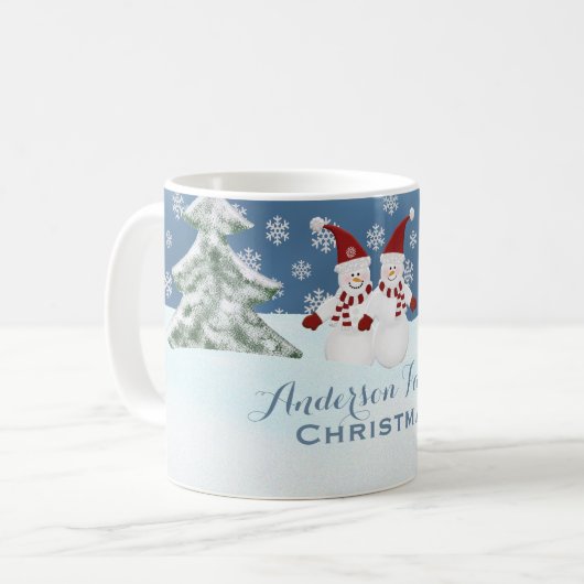 Gepersonaliseerde familie: Mok kerstmis Snowman (Voorkant links)