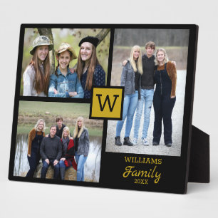 Gepersonaliseerde Familie Monogram 3 Foto Zwart &  Fotoplaat