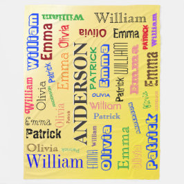 Gepersonaliseerde familie 🏡💖Naam Word Cloud Geel Fleece Deken