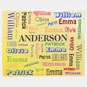 Gepersonaliseerde familie 🏡💖Naam Word Cloud Geel Fleece Deken