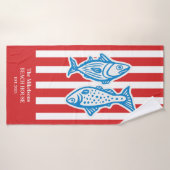 Gepersonaliseerde familie nautische rode sardine s badhanddoek (Badhanddoek)