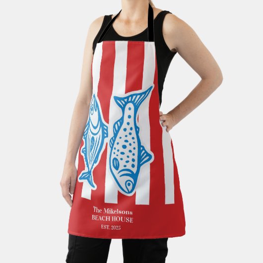 Gepersonaliseerde familie nautische rode sardine s schort (Insitu)