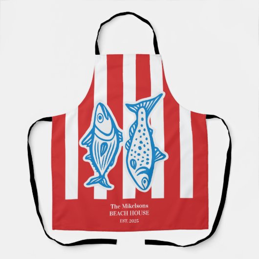 Gepersonaliseerde familie nautische rode sardine s schort (Voorkant)