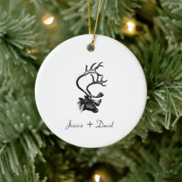 Gepersonaliseerde familie noemt kerstrenrendiernaa keramisch ornament