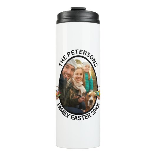 Gepersonaliseerde Familie Paasei Fotomand Thermosbeker (Voorkant)