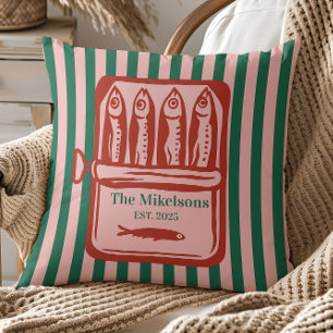 Gepersonaliseerde familie Retro Sardine Tin Stripe Kussen
