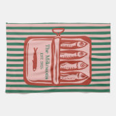 Gepersonaliseerde familie Retro Sardine Tin Stripe Theedoek (Horizontaal)