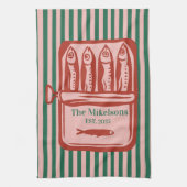 Gepersonaliseerde familie Retro Sardine Tin Stripe Theedoek (Verticaal)