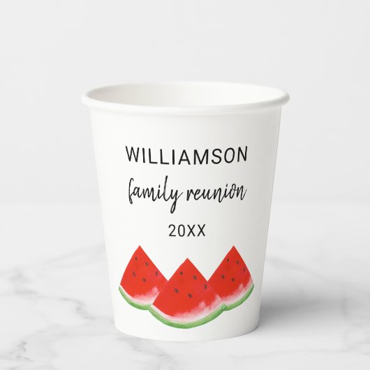 Gepersonaliseerde Familie Reunion Red Watermelon Papieren Bekers (Achterkant)