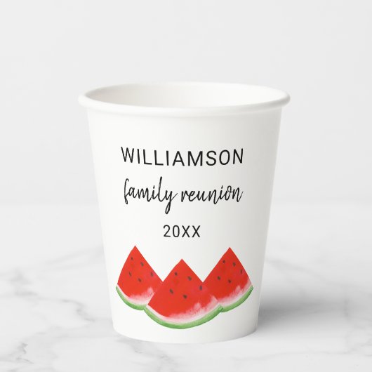 Gepersonaliseerde Familie Reunion Red Watermelon Papieren Bekers (Voorkant)