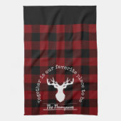 Gepersonaliseerde familie rood en zwart Buffalo Pl Theedoek (Verticaal)