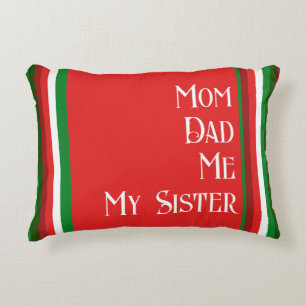 Gepersonaliseerde Familie Rood, Groen, Witte Kerst Accent Kussen