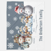 Gepersonaliseerde familie sneeuwman vakantie fleece deken (Voorkant)