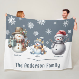 Gepersonaliseerde familie sneeuwman vakantie fleece deken