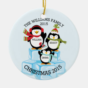 Gepersonaliseerde familie van 3 pinguïns Kerstmis Keramisch Ornament
