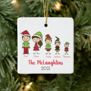 Gepersonaliseerde familie van 5 kerst keramisch ornament